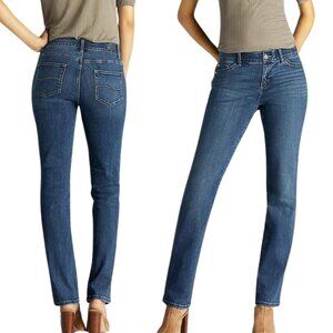 LEE Women's Petite Flex Motion Straight Leg Jeans Medium‎ Wash 4P NWT